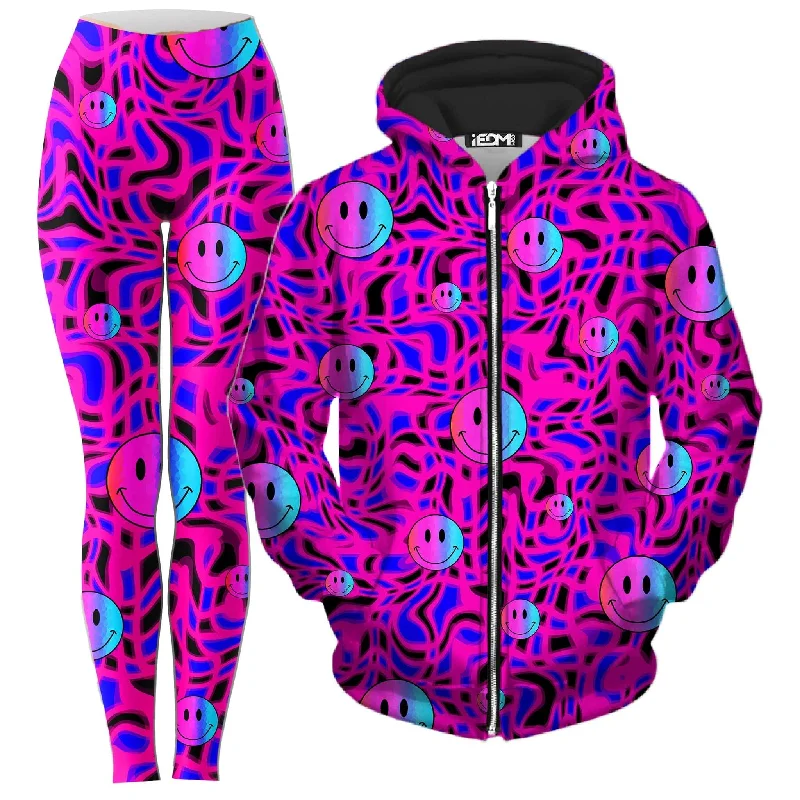 Fashion And Simplicity Trippy Smiles Zip-Up Hoodie and Leggings Combo