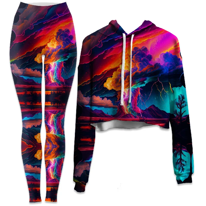 Personalized Wear Rainbow Storm Crop Hoodie and Leggings Combo