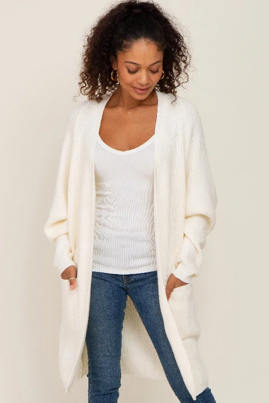 Classic Style Cream Pocketed Knit Cardigan