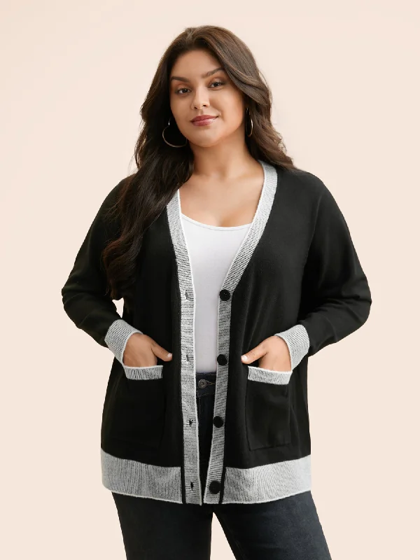 Classic Choice Contrast Button Up Pocket Cardigan