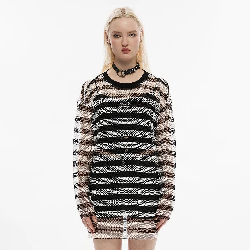 Fashion Must-have Women's Grunge Sheer Stripes Long Shirts