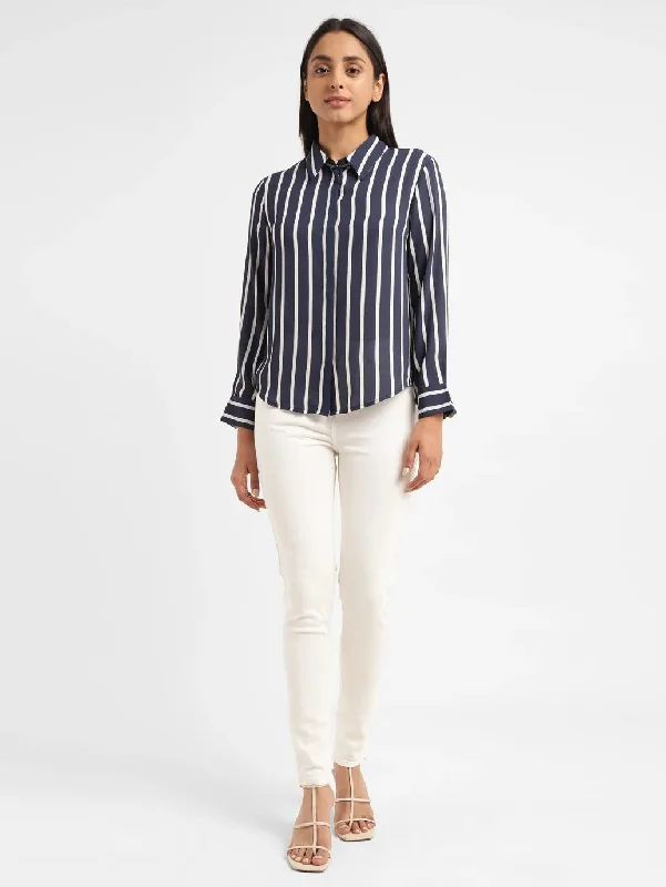 Street Fashion Women's Striped Shirt Collar Shirt