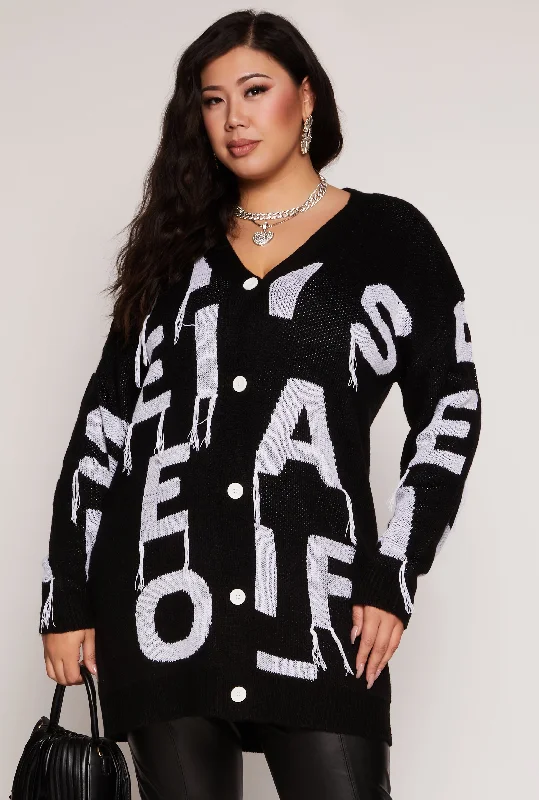 Fashion Wear Plus Size Alphabet Fringe Detail Cardigan