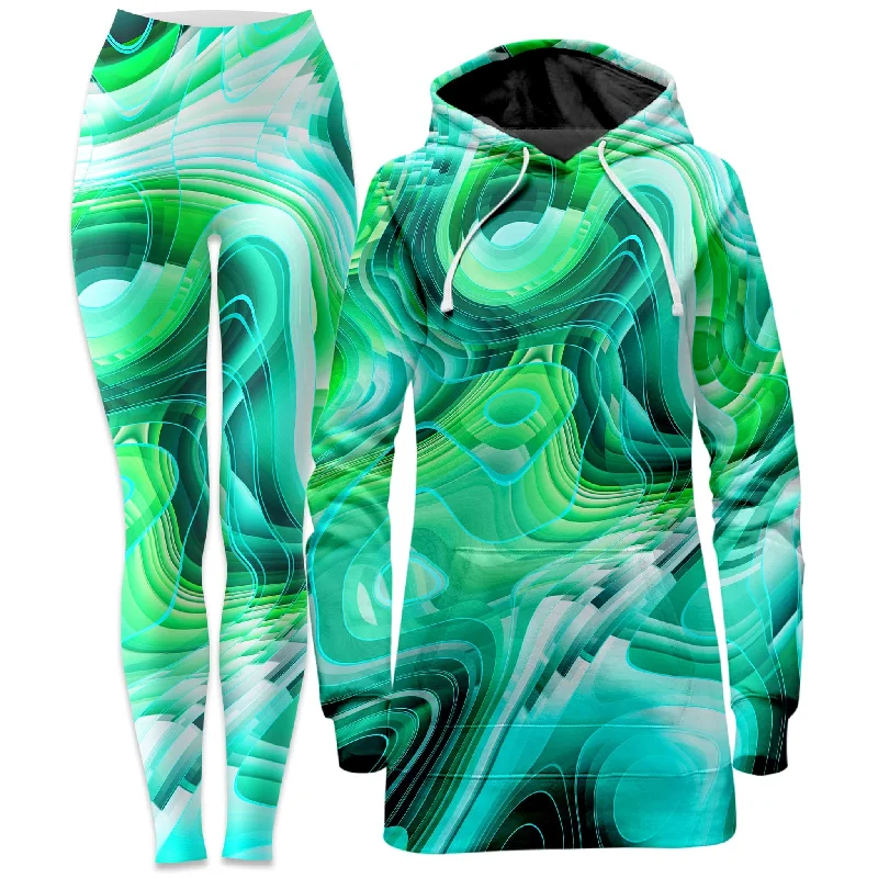 High Street Series Green Schism Hoodie Dress and Leggings Combo