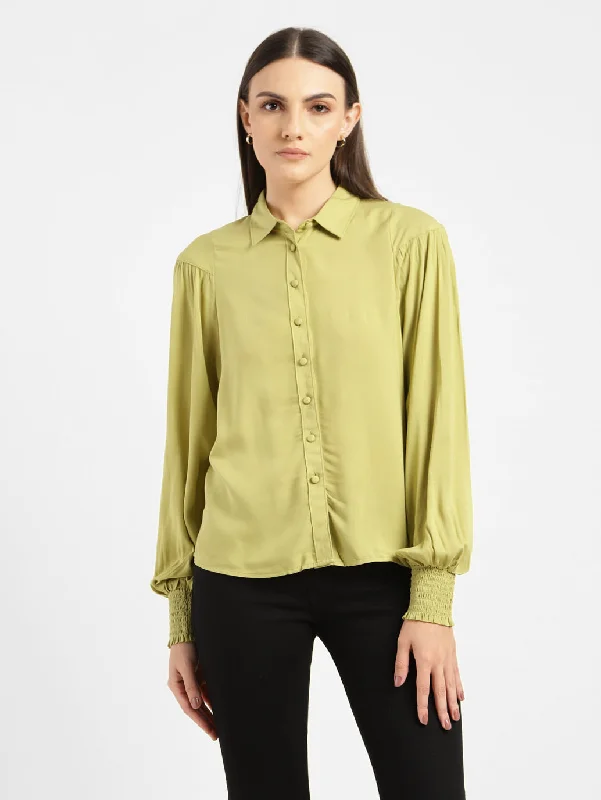 Luxury Fashion Women's Solid Spread Collar Shirt Green