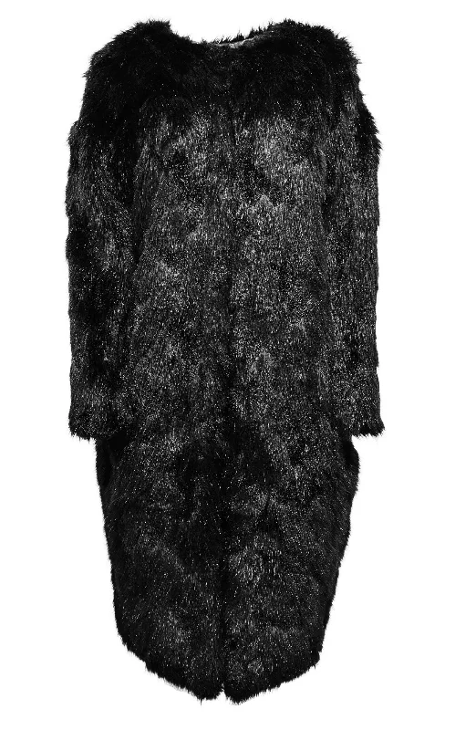 Daily Comfort Black Oversized Faux Fur Coat