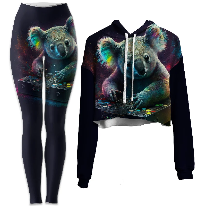 Classic Style Koala Remix Crop Hoodie and Leggings Combo