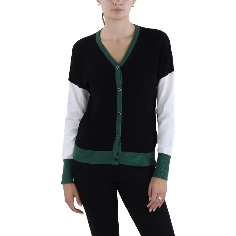 American Style Yal Womens Contrast Trim Colorblock Cardigan Sweater