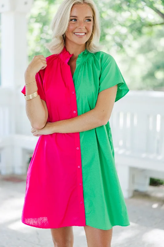 Daily Comfort Speak Up Fuchsia/Green Colorblock Dress