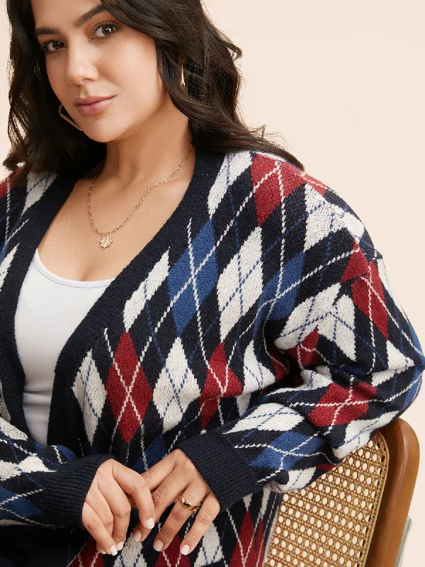 High Street Series Plaid Drop Shoulder Pocket Cardigan