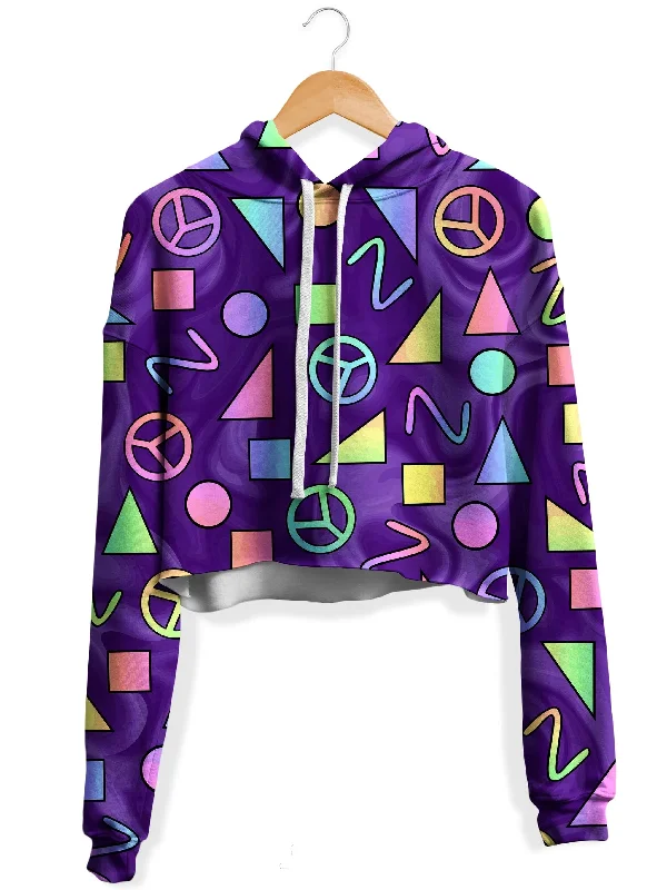 Fashion Expert Retro Shapes Peace Symbols Purple Fleece Crop Hoodie