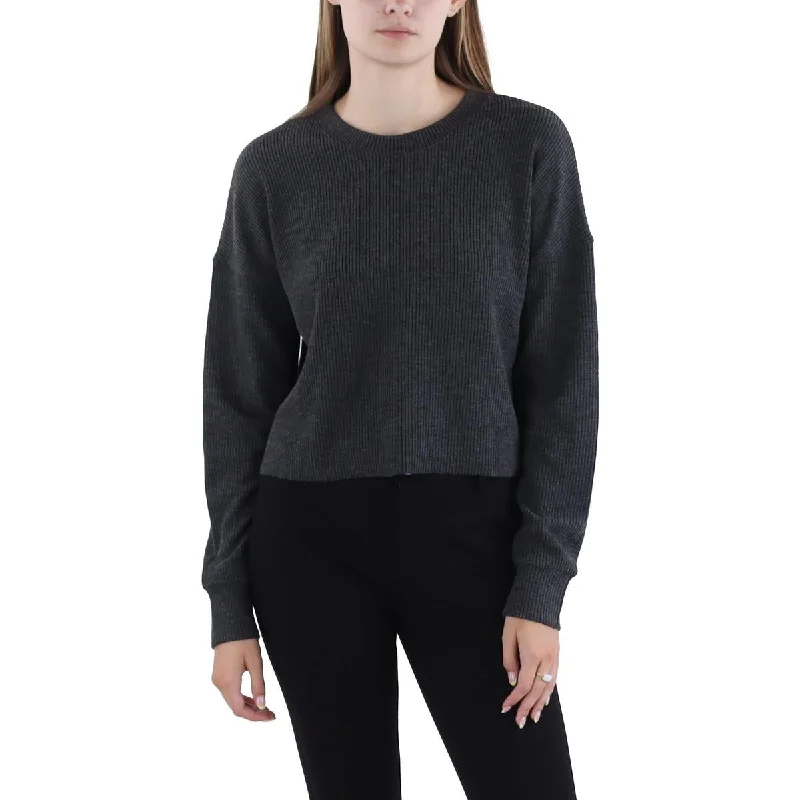 New Design Three Dots Womens Heathered Crewneck Crop Sweater