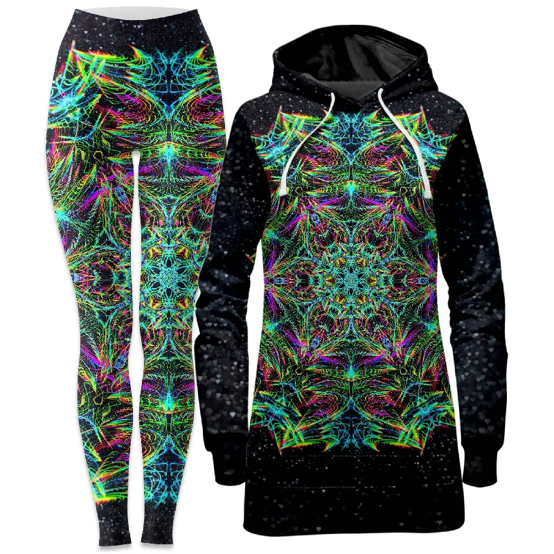 Comfortable Wear Green Warp Hoodie Dress and Leggings Combo