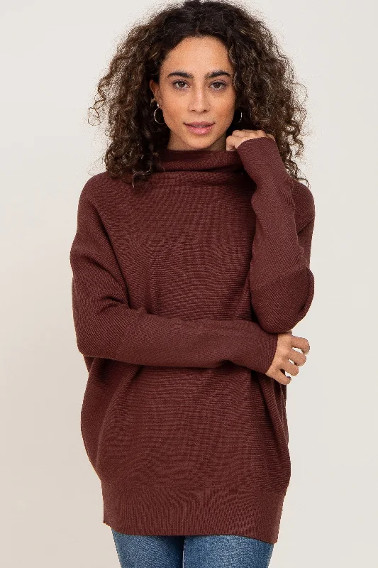 Free Design Brown Funnel Neck Dolman Sleeve Sweater