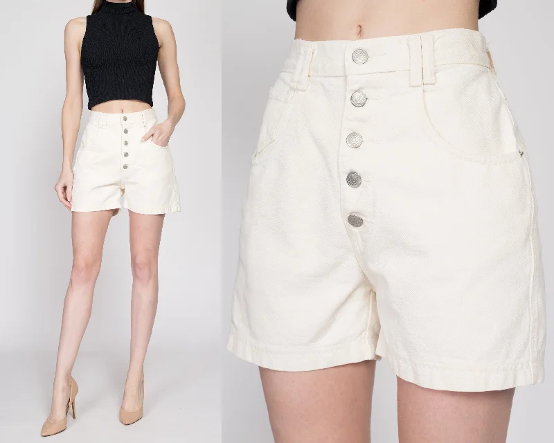 Free And Comfortable Small 90s White High Waisted Button Fly Jean Shorts 25"