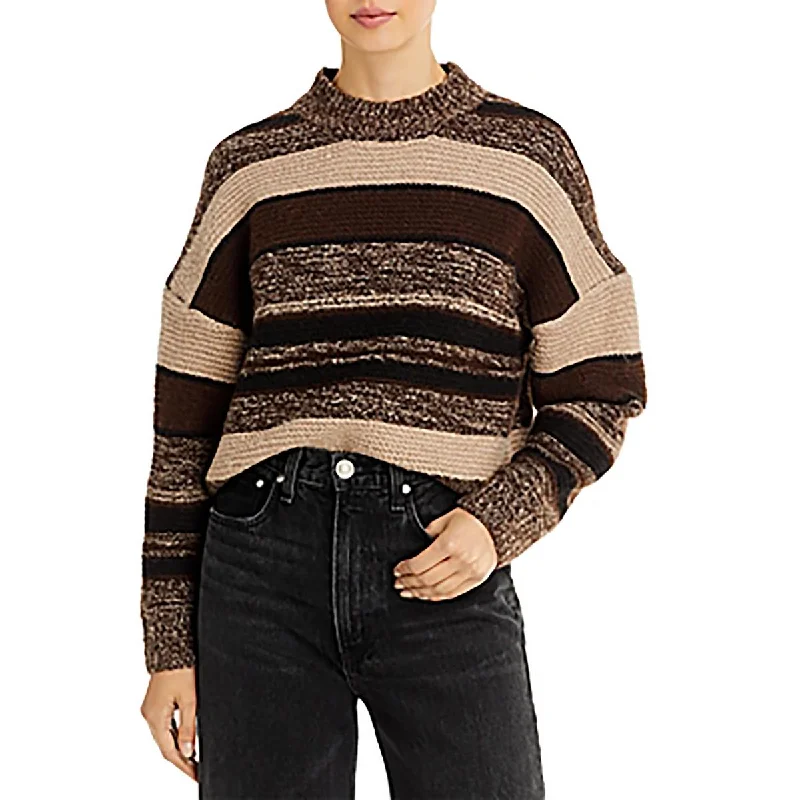 Elegant Series Aqua Womens Georgia Textured Striped Funnel-Neck Sweater