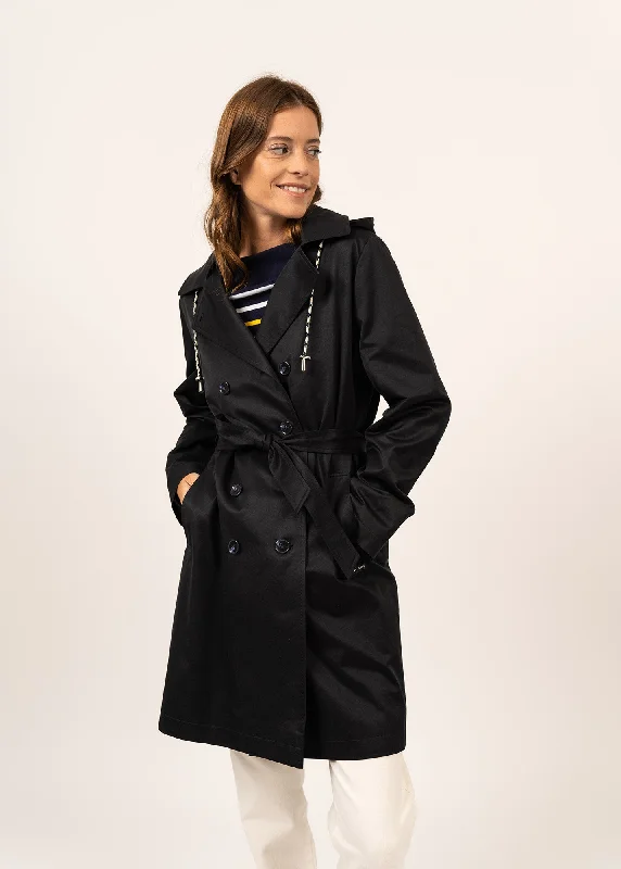 Celebrity Style Ste Honorine hooded trenchcoat - in cotton gabardine (NAVY)