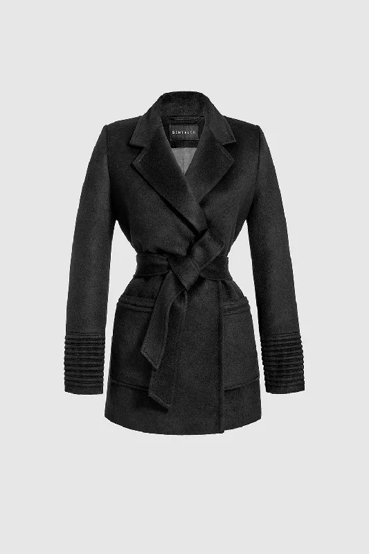 Economic Outlook Baby Alpaca Cropped Notched Collar Wrap Coat with Square Pockets