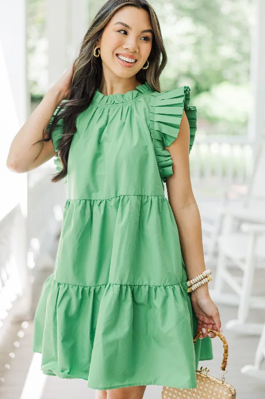 Printed Patterns Tell It All Green Ruffled Dress