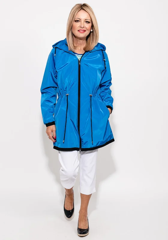 Retro Design Noramnn Contrast Trim Raincoat, Cobalt Blue