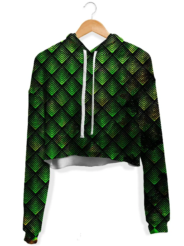 American Style Galactic Dragon Scale Green Fleece Crop Hoodie