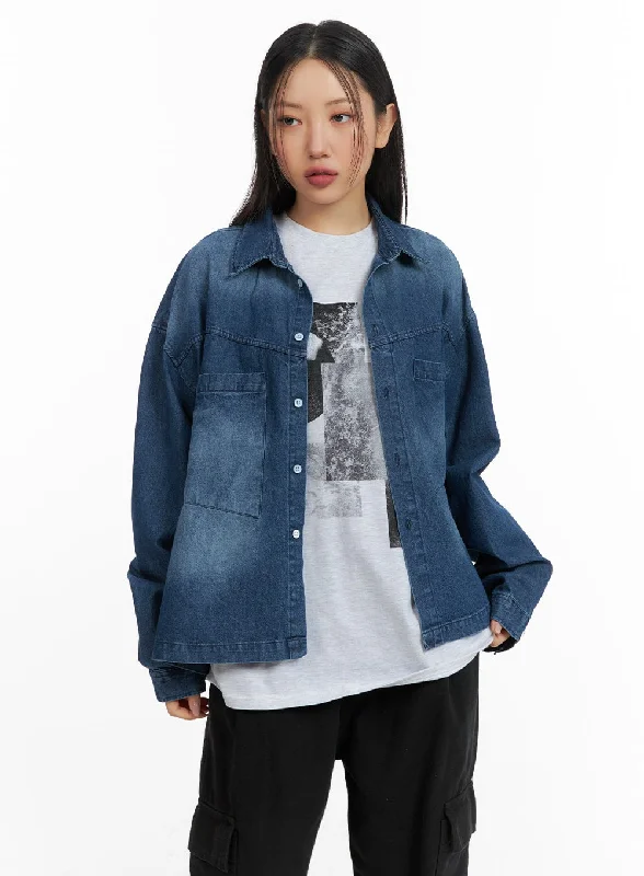 European Plan Oversized Denim Pocket Blouse CM419