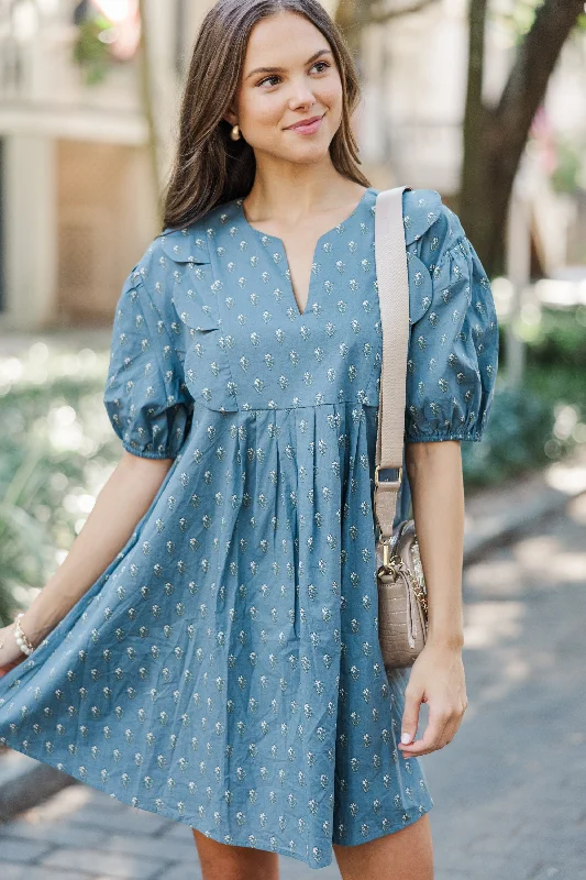 Fashionable In The Times This Is The Beginning Slate Blue Babydoll Dress