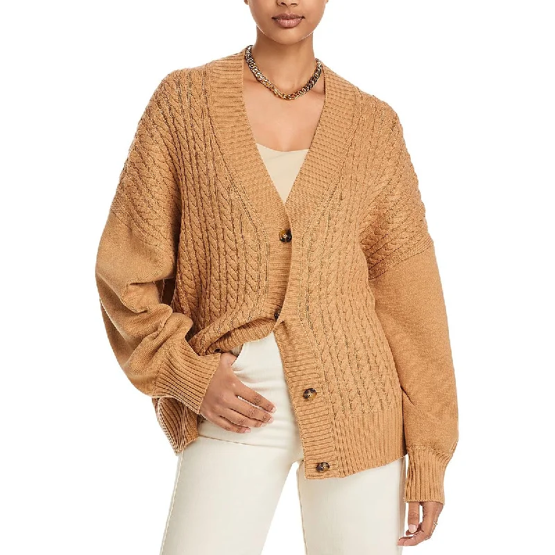 Unique Fashion French Connection Womens Cable Knit Ribbed Trim Cardigan Sweater