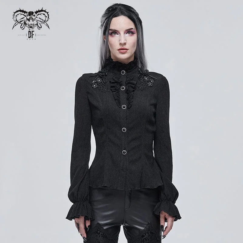 Lounge Wear Women's Gothic Strappy Puff Sleeved Ruched Black Shirt