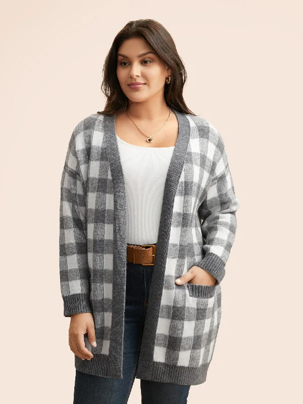 Minimal Style Supersoft Essentials Plaid Drop Shoulder Cardigan