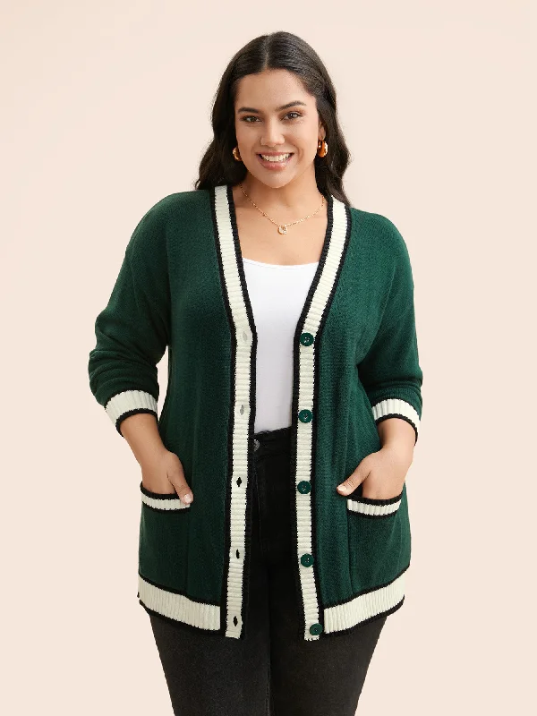 Minimal Classic Contrast Trim Button Up Pocket Cardigan