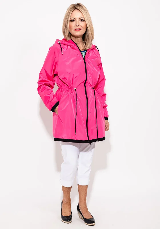 Design Trend Noramnn Contrast Trim Raincoat, Fuchsia Pink