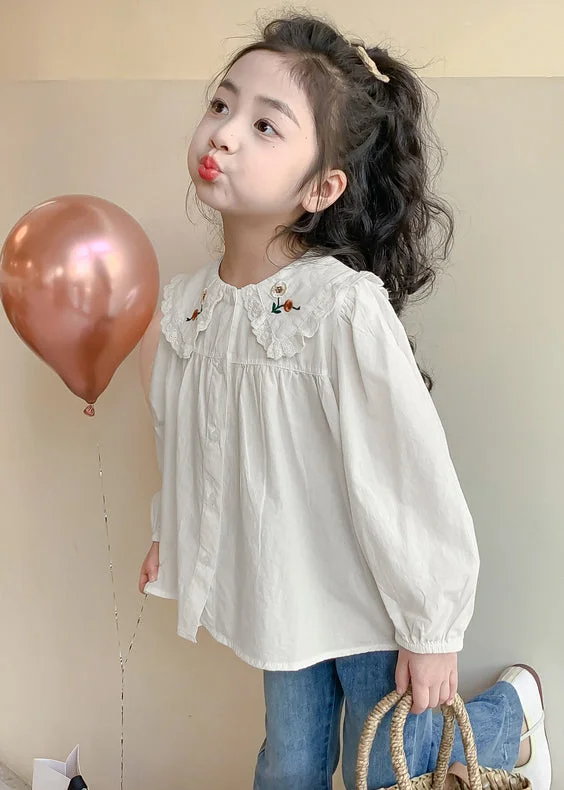 Economic Outlook New White Button Solid Cotton Kids Girls Shirts Spring