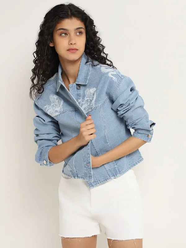 Sweet Breath Nuon Blue Printed Denim Jacket