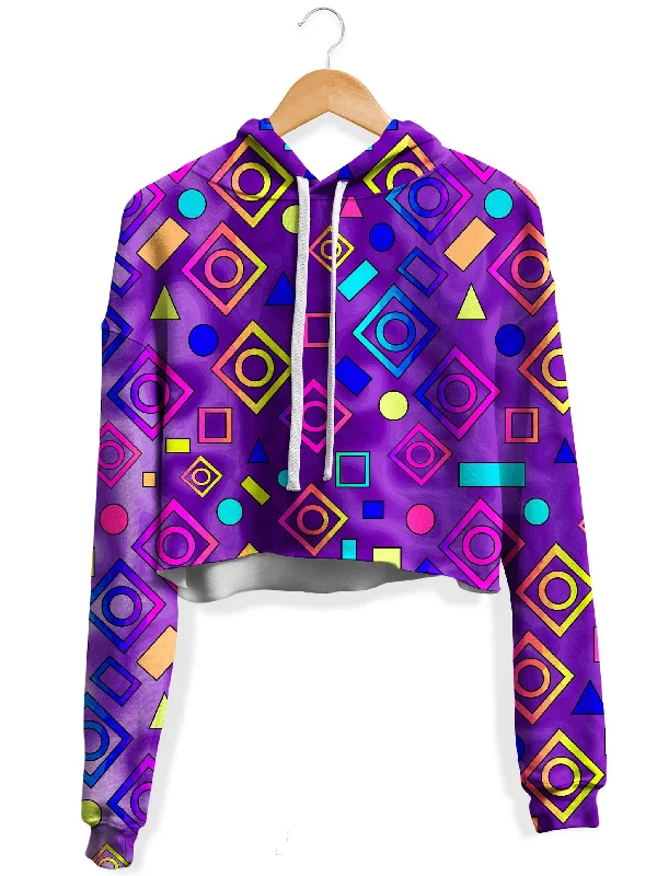 Luxury Classic Geometric On Purple Fleece Crop Hoodie