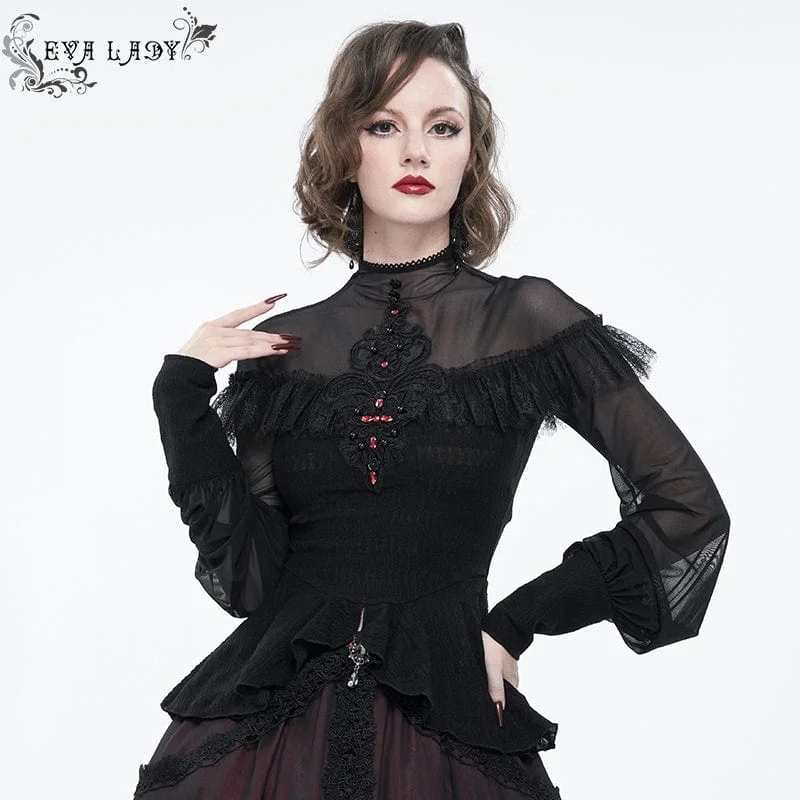 Bright Colors Women's Gothic Cape Sleeved Lace Ruffles Shirt