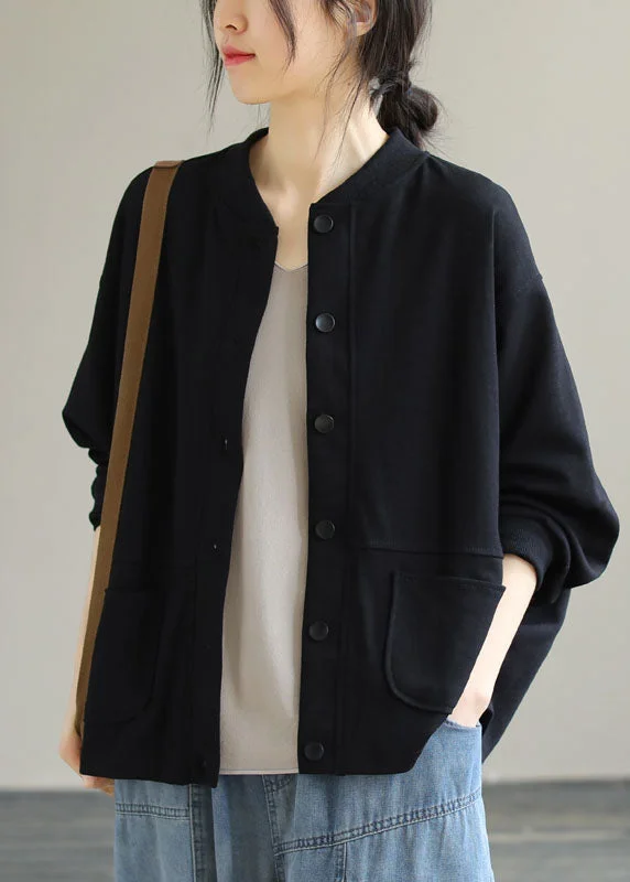 Cozy Fit Black Pockets Patchwork Cozy Cotton Coat Fall