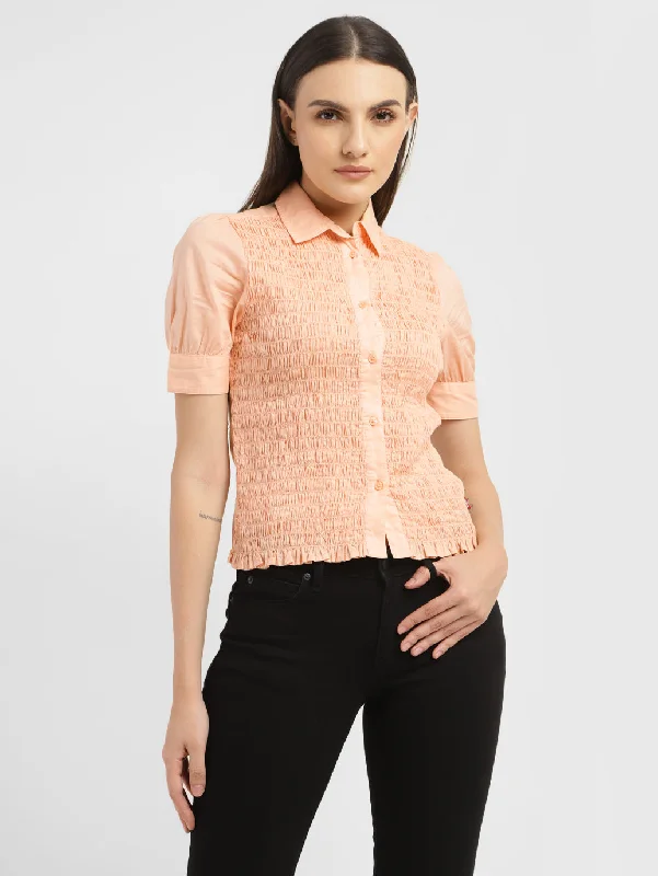 High-end Fashion Women's Solid Spread Collar Shirt