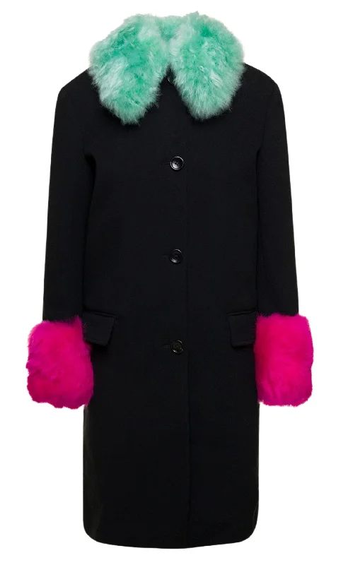 Fashion Touch Cashmere Wool Coat with Shearling-collar