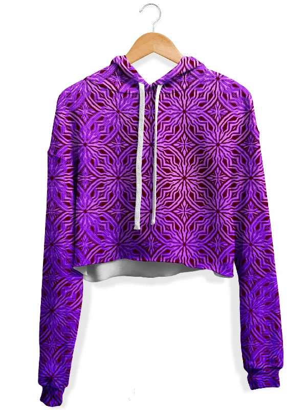 Luxury Classic Psy Mosik Magenta Fleece Crop Hoodie