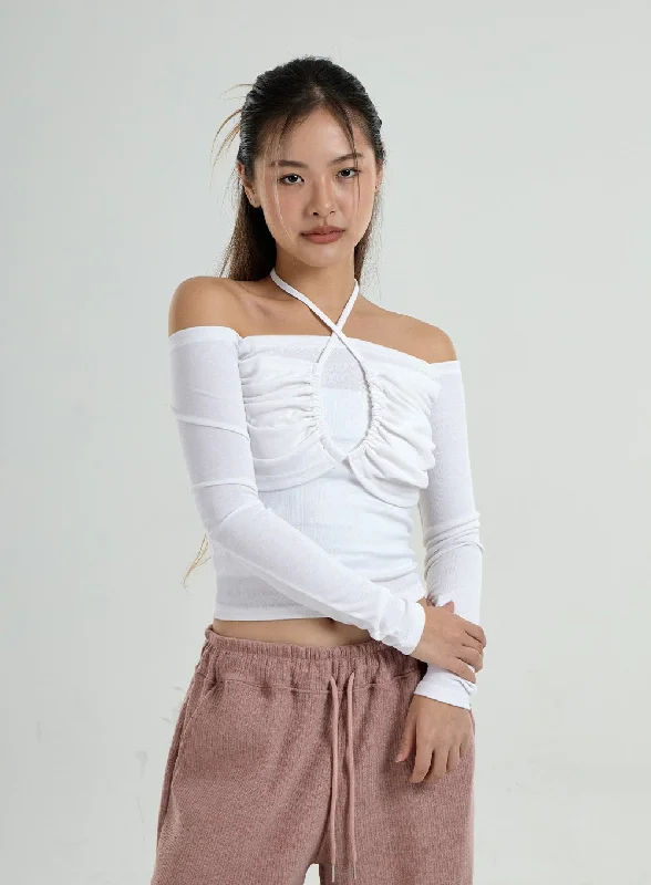 Trends Neck Cross Strap Off-Shoulder T-Shirt CO25