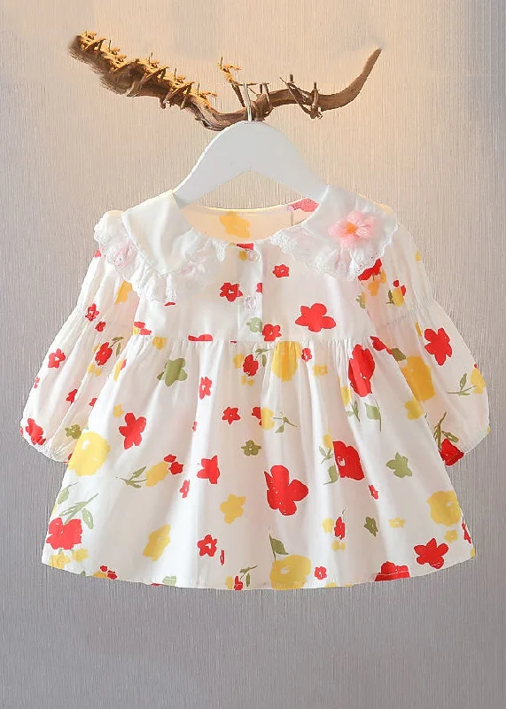 Retro Prints New Red Peter Pan Collar Button Print Cotton Baby Shirts Spring