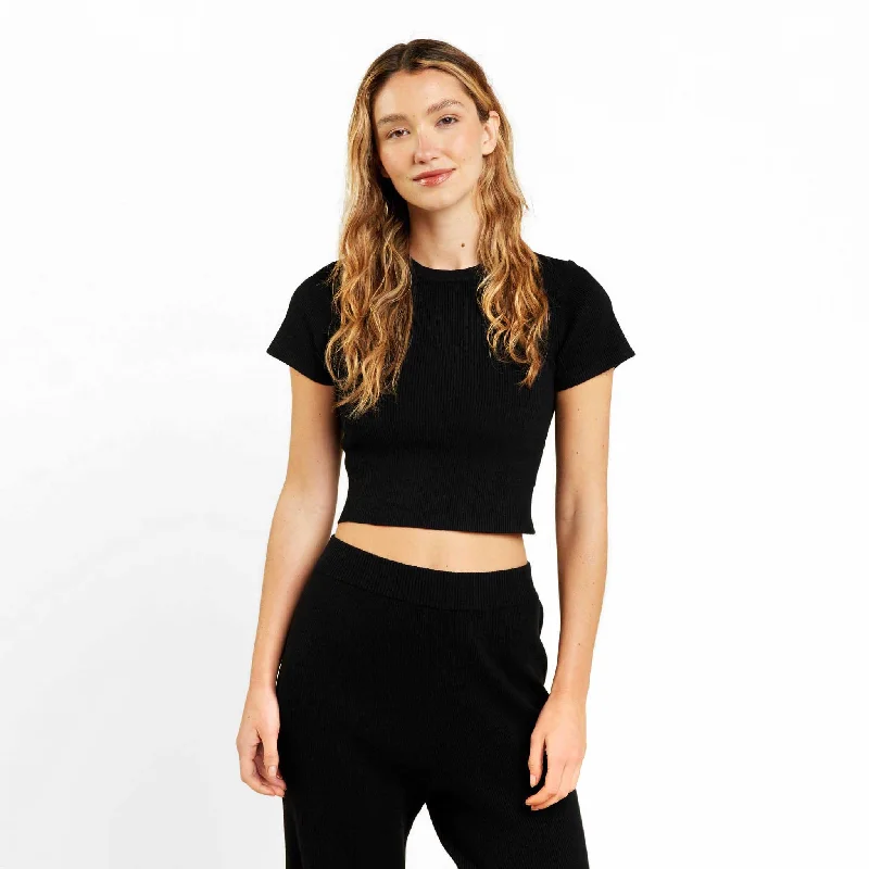 Comfortable Mind Ribbed Sweater Baby Tee | Black