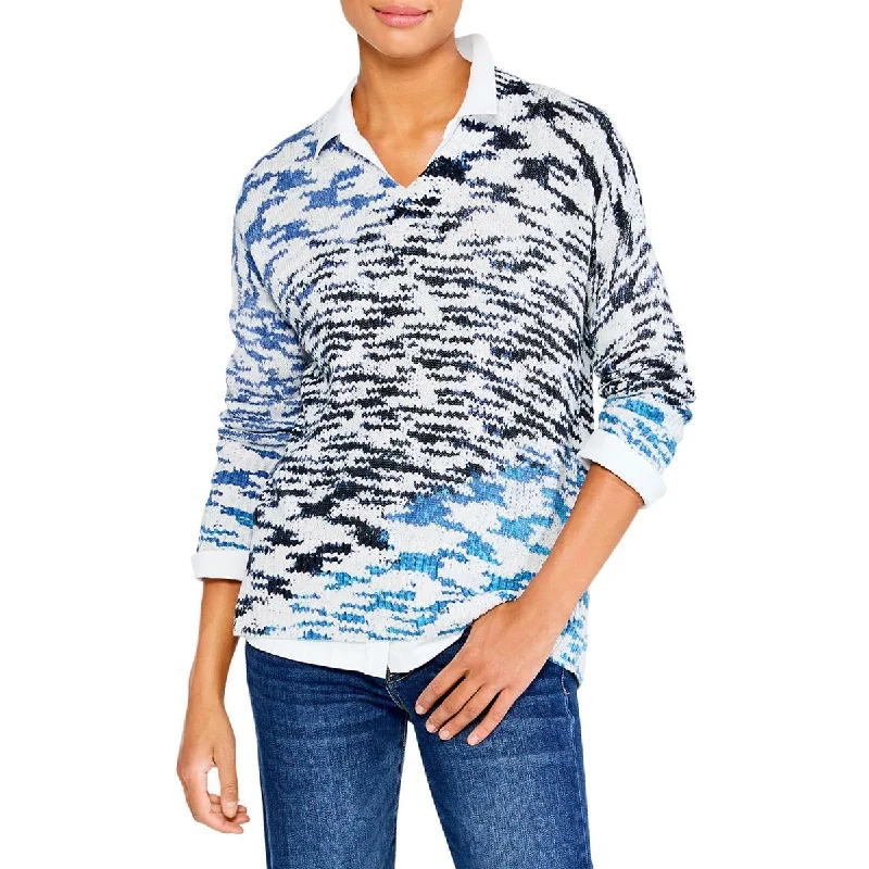 Design Trend Nic + Zoe Womens Printed V Neck Pullover Sweater