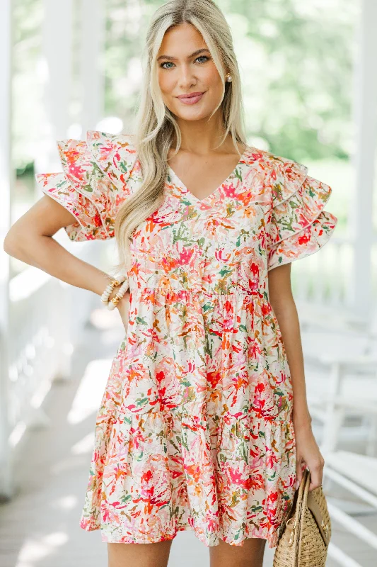 Exquisite Design New To You Coral Pink Ditsy Floral Babydoll Dress