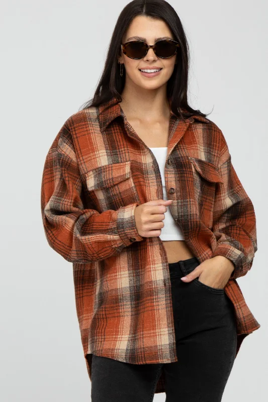 High Street Fashion Rust Plaid Shacket