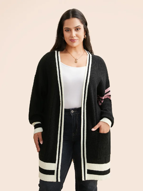 High-end Sense Contrast Striped Drop Shoulder Cardigan