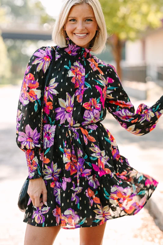 High-end Design Fate: It's All True Black Floral Dress