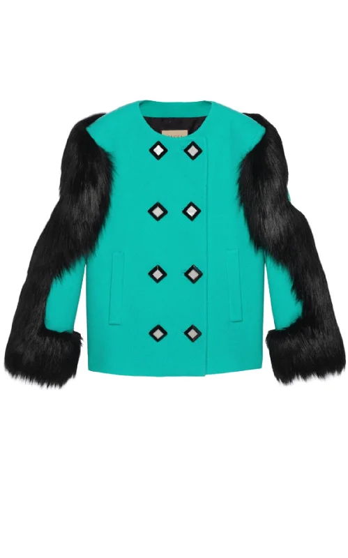 Free Design Faux Fur-trimmed Wool Jacket