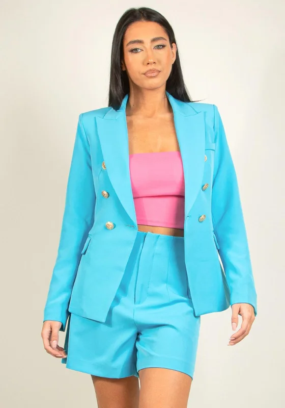 Exquisite Details Seventy1 Antique Button Double Breasted Blazer, Turquoise